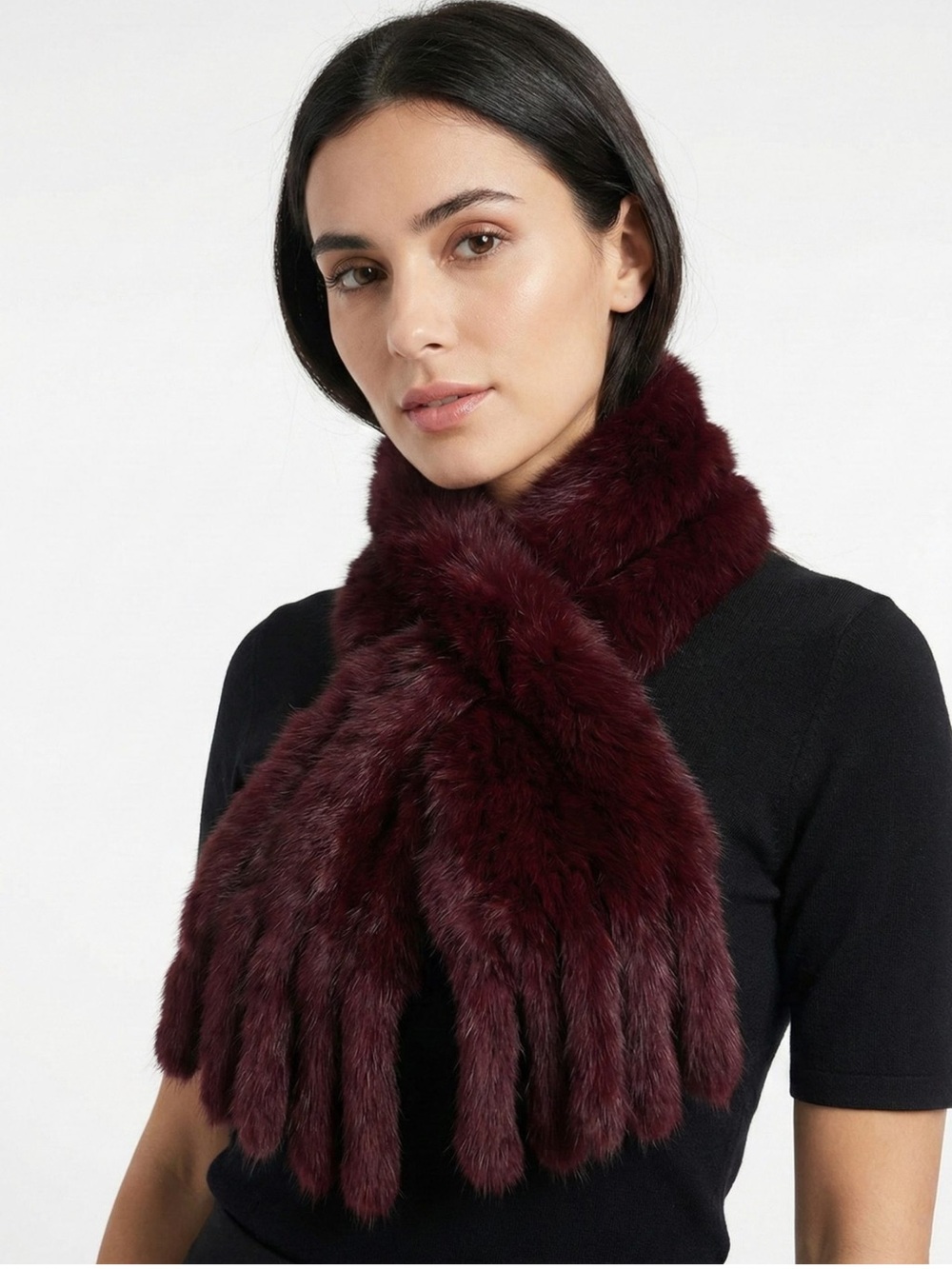 Women's Burgundy Fur Scarf Authentic Winter Accessories